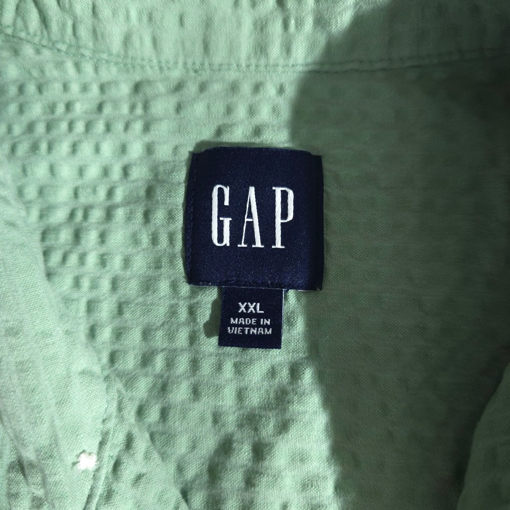 Gap Seersucker Shirt Mens XXL Green Short Sleeve Button Down Camp Collar Cotton - Picture 7 of 11